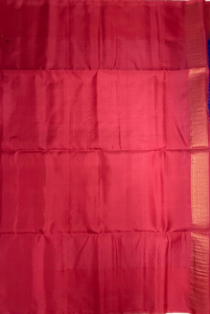 VSA649 - ink blue color body , pink color pallu , blouse pure silk saree