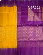 VSA652 - bright yellow color body & violet color pallu , blouse pure silk saree