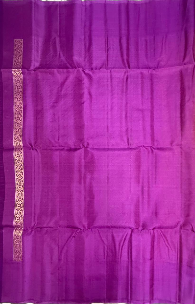 VSA652 - bright yellow color body & violet color pallu , blouse pure silk saree