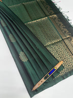 VSS459 - bottle green color body, pallu , blouse pure silk saree