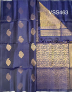 VSS463 - navy blue color body, pallu , blouse pure silk saree