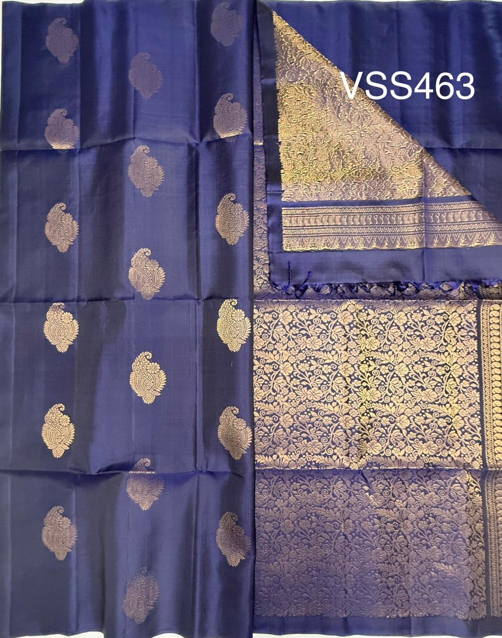 VSS463 - navy blue color body, pallu , blouse pure silk saree