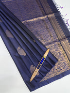 VSS463 - navy blue color body, pallu , blouse pure silk saree