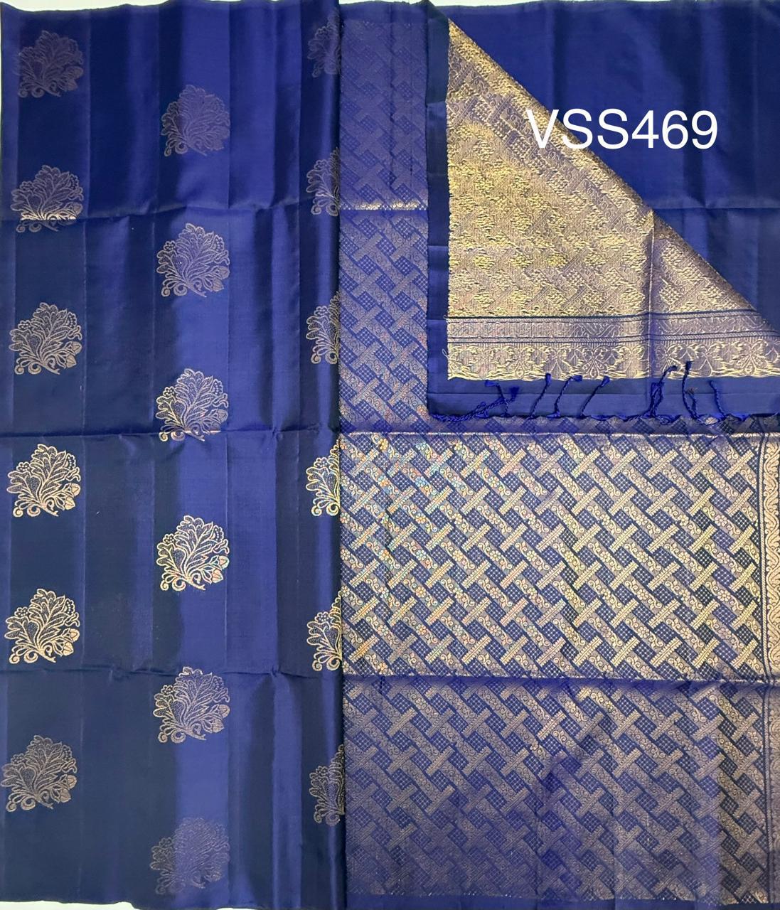 VSS469 - navy blue color body, pallu , blouse pure silk saree