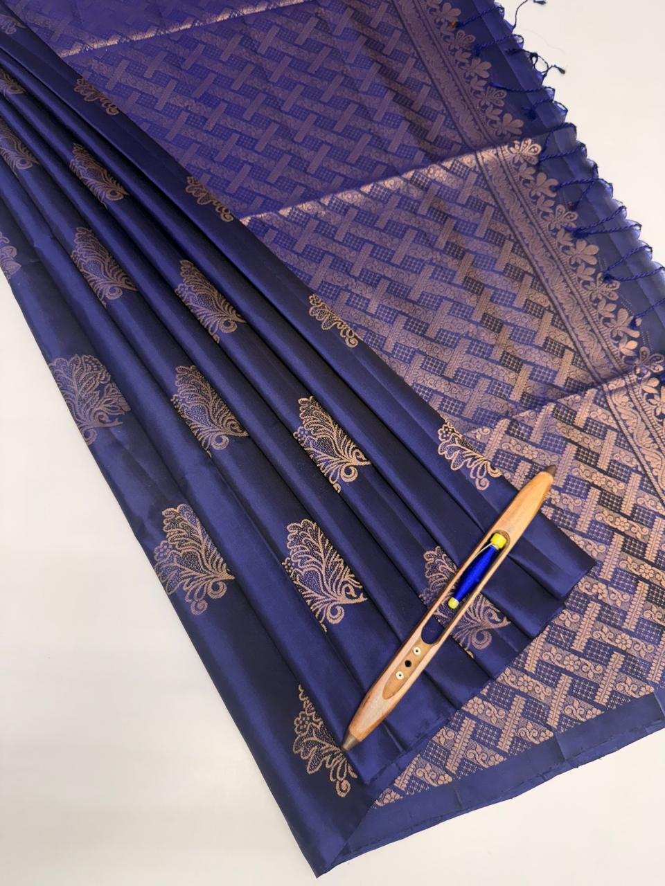 VSS469 - navy blue color body, pallu , blouse pure silk saree