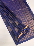 VSS469 - navy blue color body, pallu , blouse pure silk saree