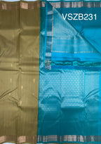 VSZB231 - khaki brown color body , blue color pallu , blouse - Pure silk saree