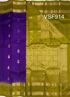 VSF914 - violet color body , mehandi green color pallu,blouse - Pure silk saree