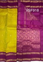 VSF918 - yellow with green color body , light purple color pallu,blouse - Pure silk saree