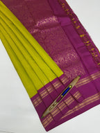 VSF918 - yellow with green color body , light purple color pallu,blouse - Pure silk saree