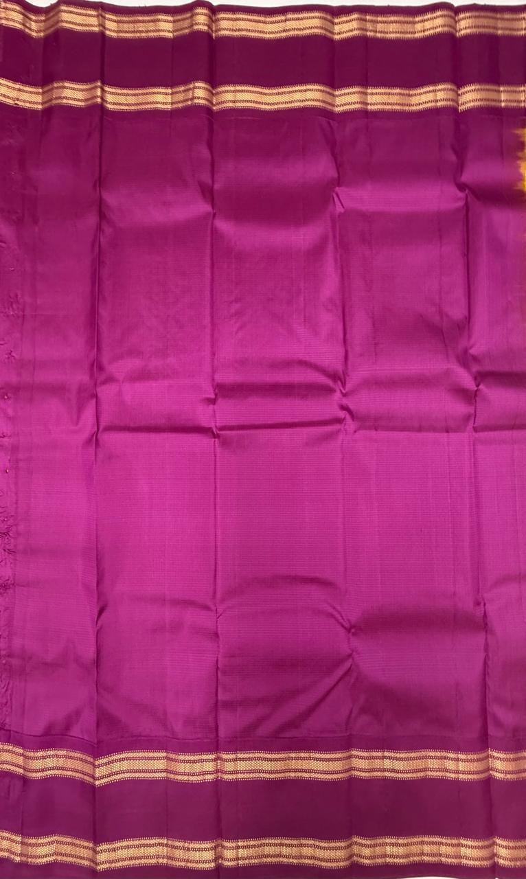 VSF918 - yellow with green color body , light purple color pallu,blouse - Pure silk saree