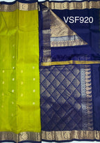 VSF920 - radium green color body , navy blue color pallu,blouse - Pure silk saree