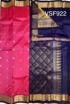 VSF922 - pink color body , navy blue color pallu,blouse - Pure silk saree