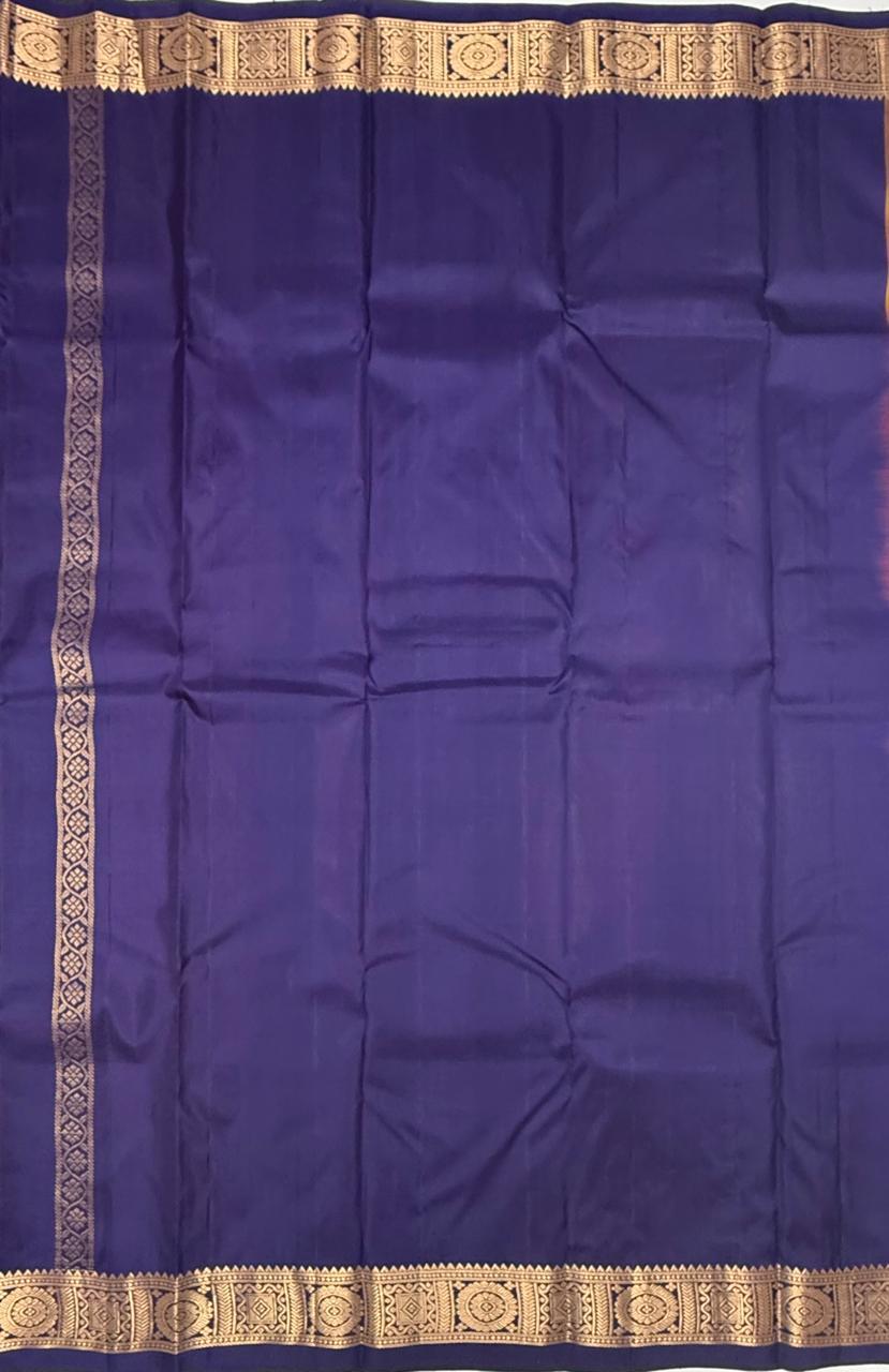VSF925 - orange color body , navy blue color pallu,blouse - Pure silk saree