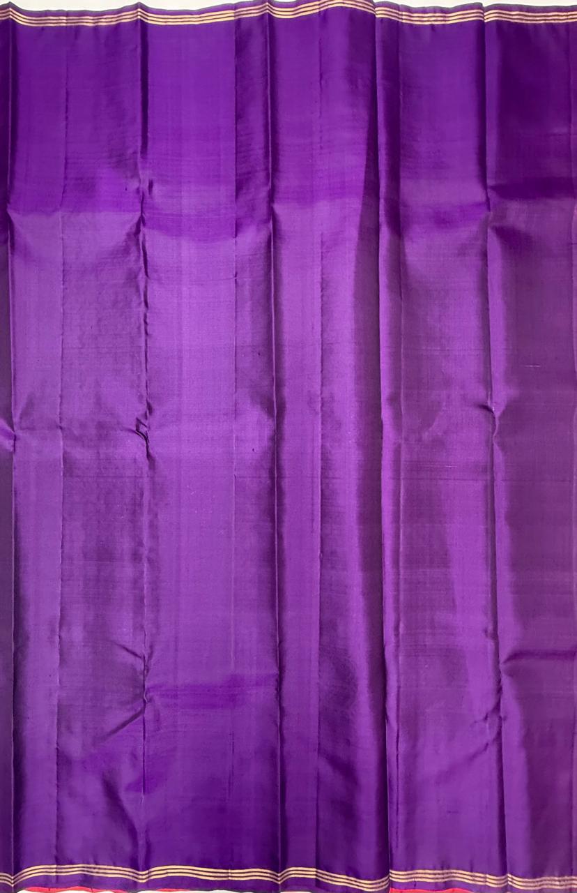 VSBL393 - pinkish orange color body , violet color pallu , blouse - Pure silk saree