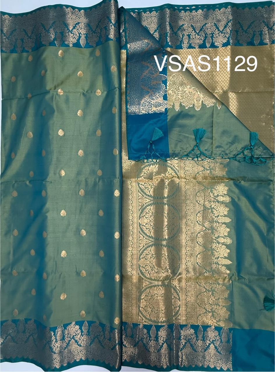 VSAS1129 - blue with green color body ,pallu , blouse.