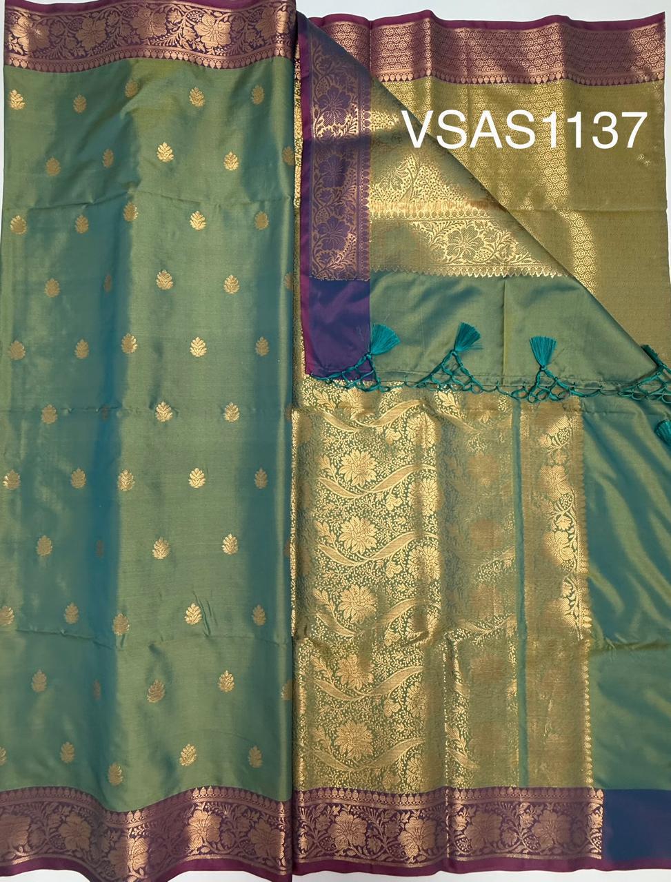 VSAS1137 - blue with green color body ,pallu , blouse.