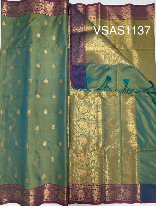 VSAS1137 - blue with green color body ,pallu , blouse.