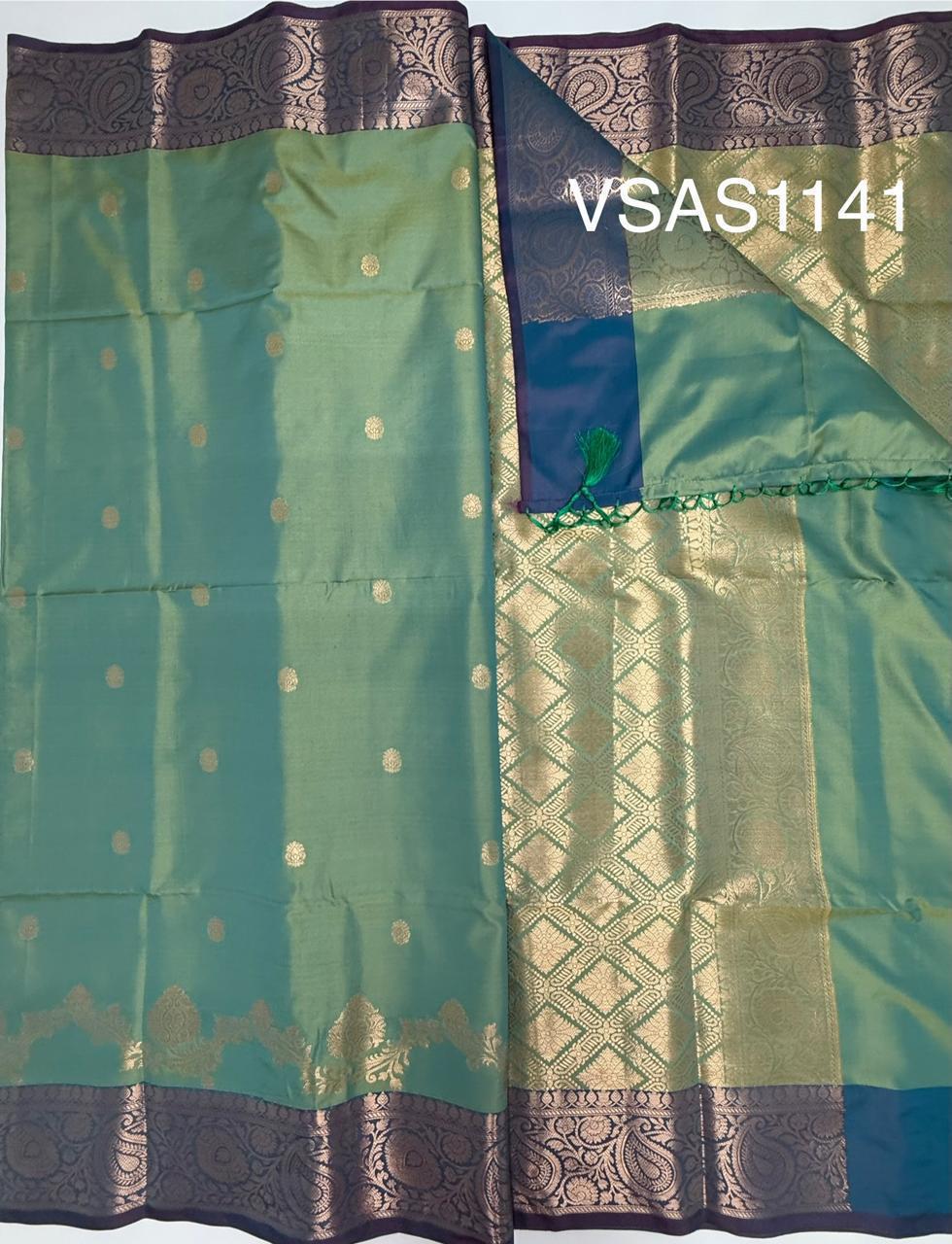 VSAS1141 - blue with green color body ,pallu , blouse.