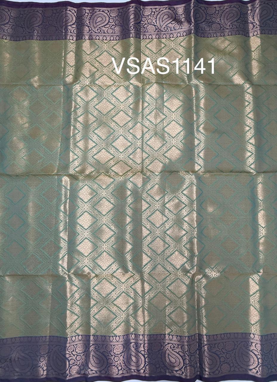 VSAS1141 - blue with green color body ,pallu , blouse.