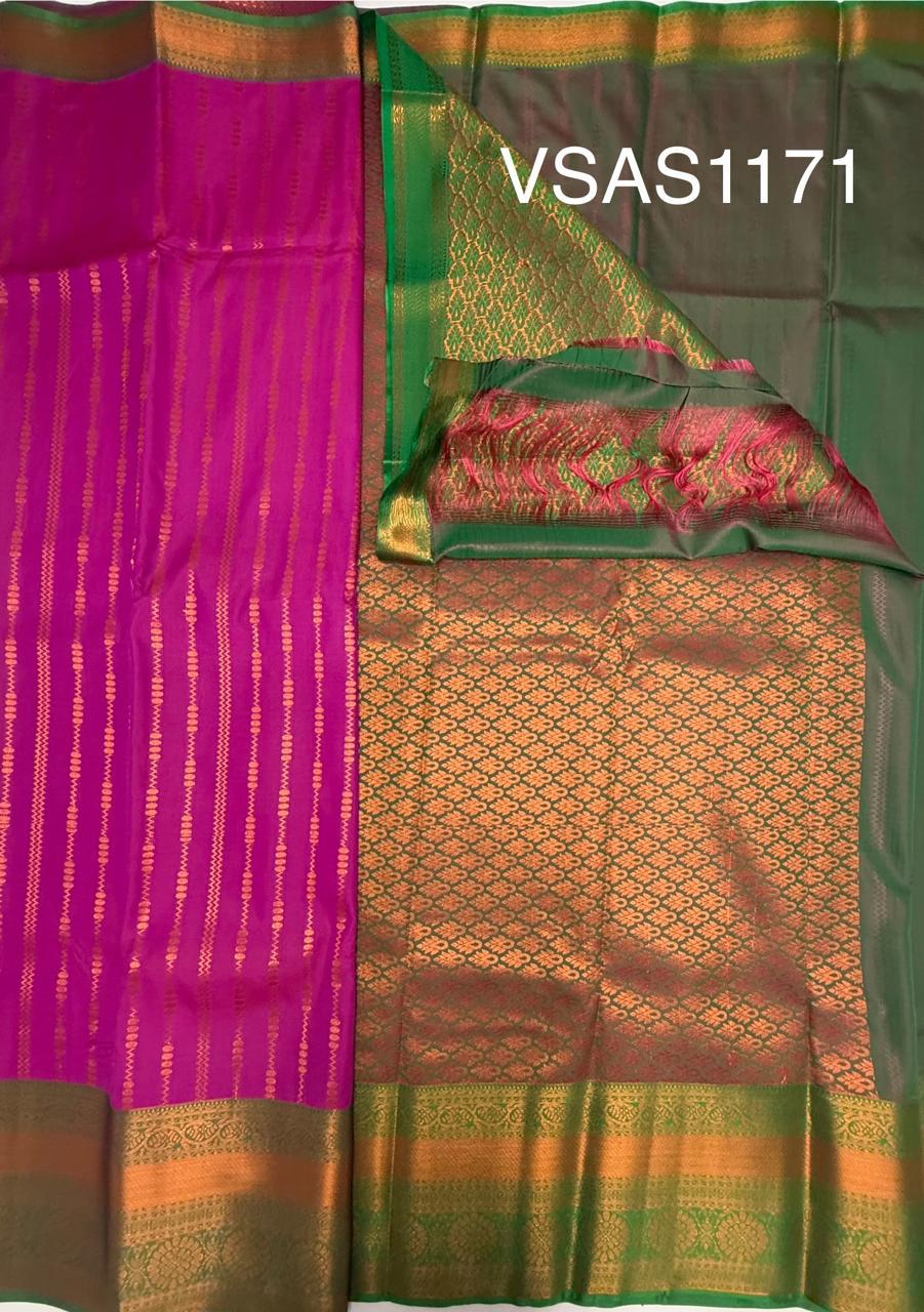 VSAS1171 - rani pink color body , peacock green color pallu , blouse.