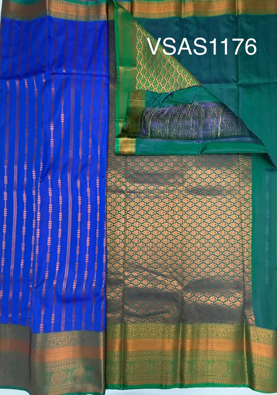 VSAS1176 - pepsi blue color body , peacock green color pallu , blouse.