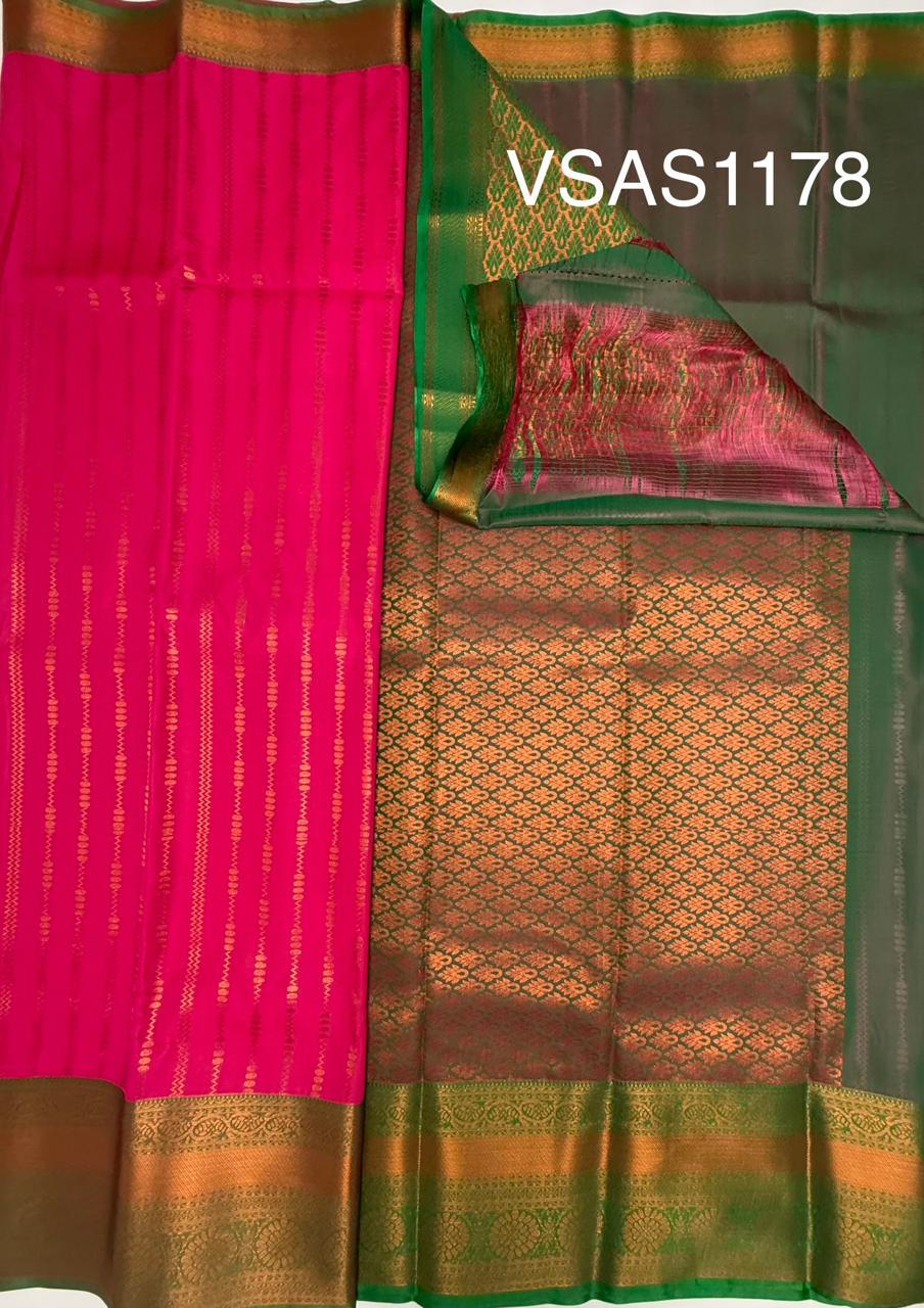 VSAS1178 - dark pink color body , peacock green color pallu , blouse.