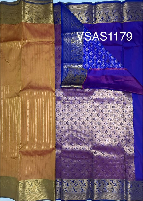 VSAS1179 - mustard yellow color body , violet color pallu , blouse.