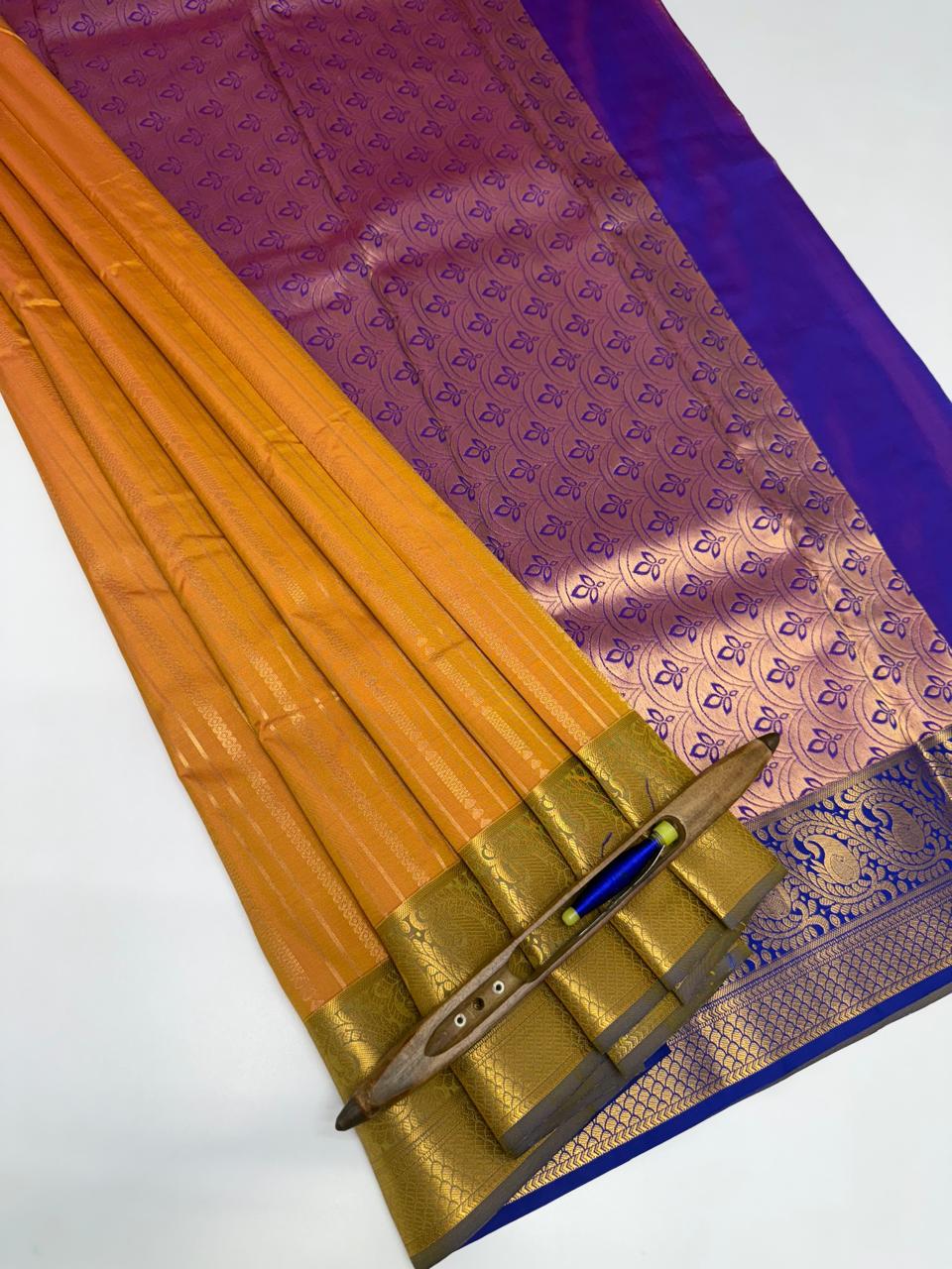 VSAS1179 - mustard yellow color body , violet color pallu , blouse.