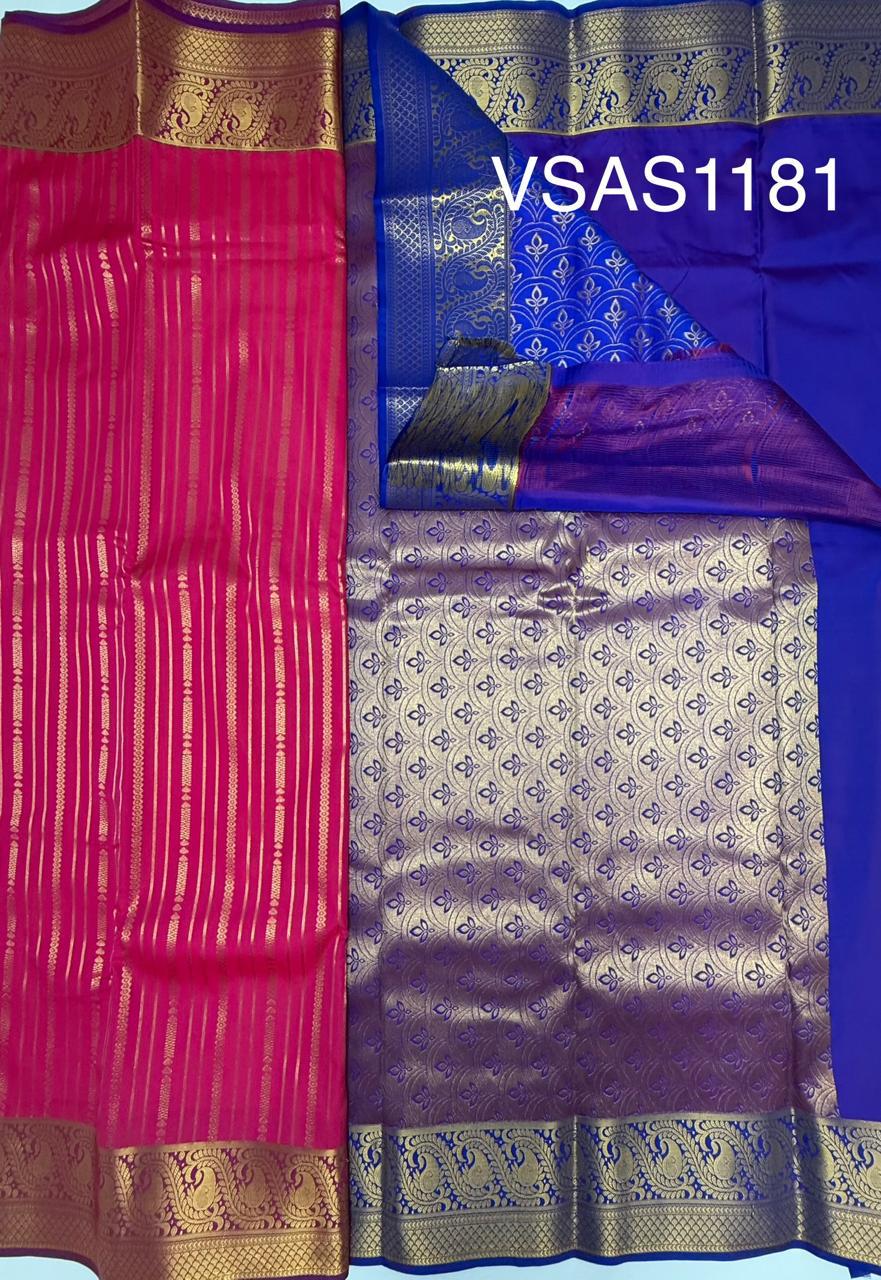 VSAS1181 - pink color body , violet color pallu , blouse.