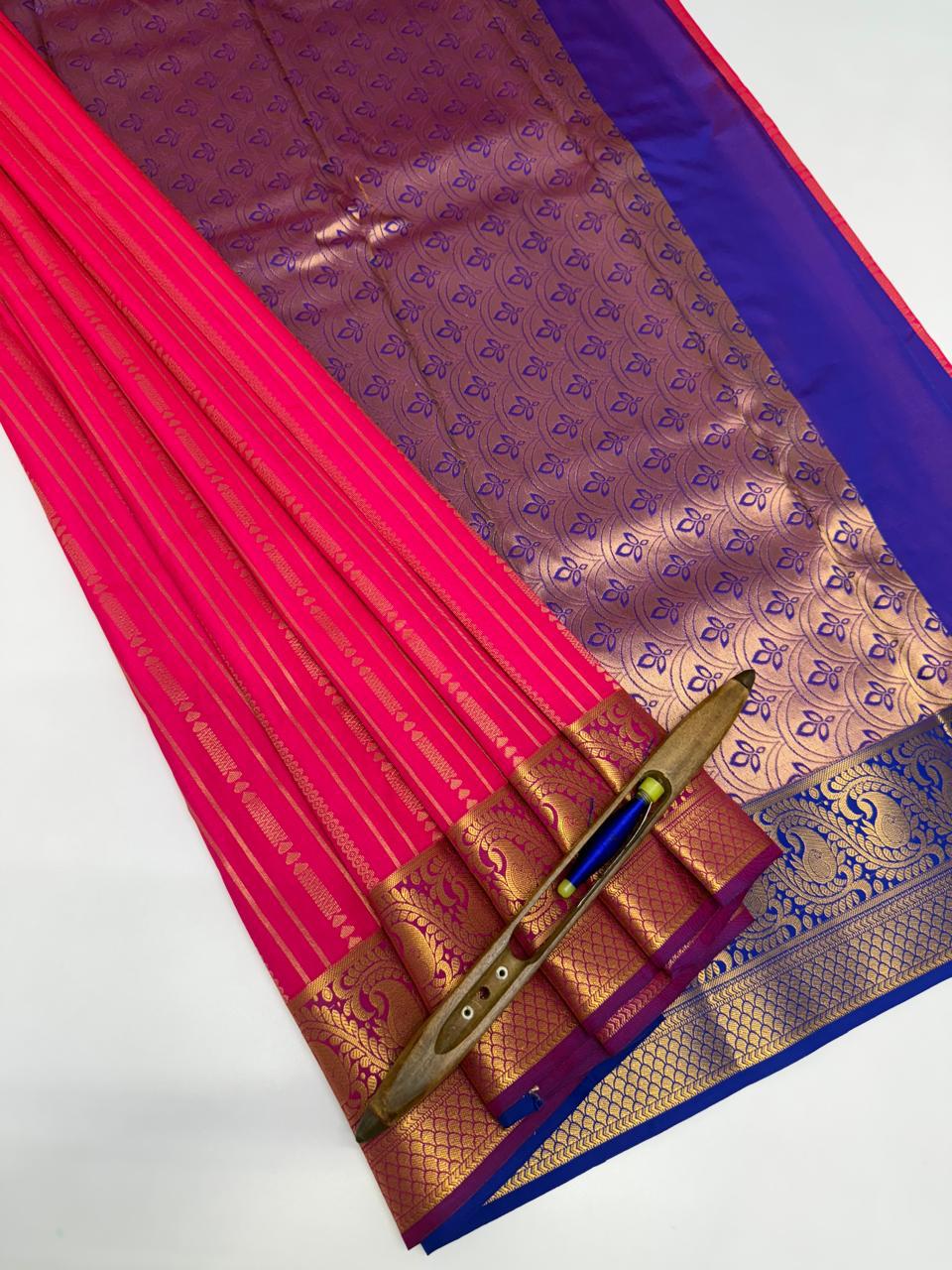 VSAS1181 - pink color body , violet color pallu , blouse.