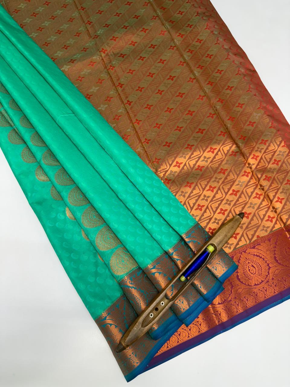 VSAS1182 - sea green color body , honey brown color pallu , blouse.