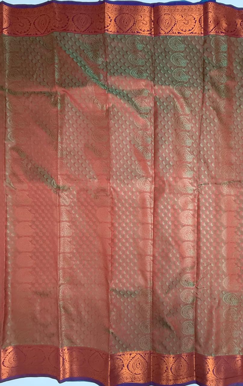 VSAS1182 - sea green color body , honey brown color pallu , blouse.