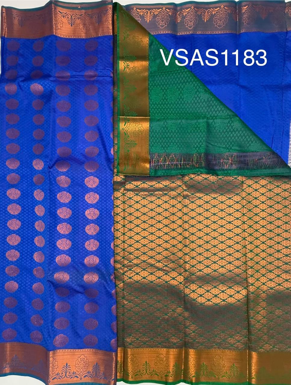 VSAS1183 - blue color body , peacock green color pallu , blouse.