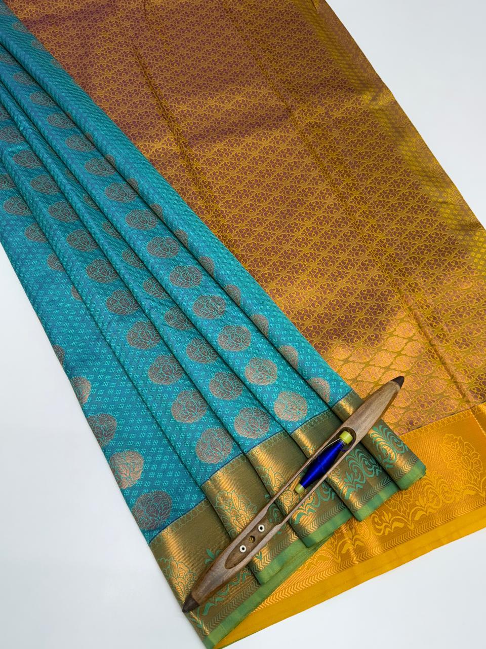 VSAS1185 - pastel blue color body , mustard color pallu , blouse.
