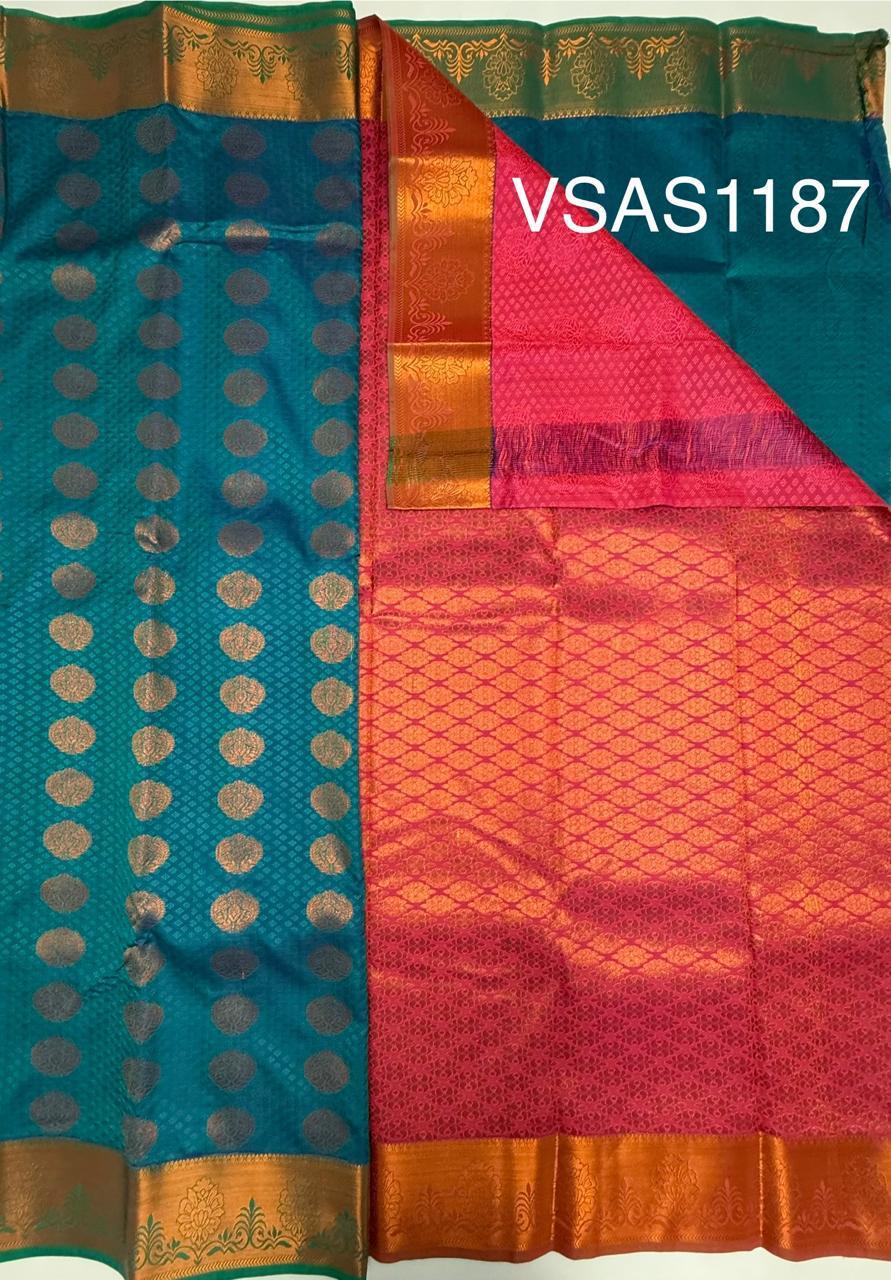 VSAS1187 - peacock blue color body , pink color pallu , blouse.