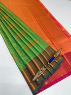 VSAS1190 - green color body , orange with pink color pallu , blouse.