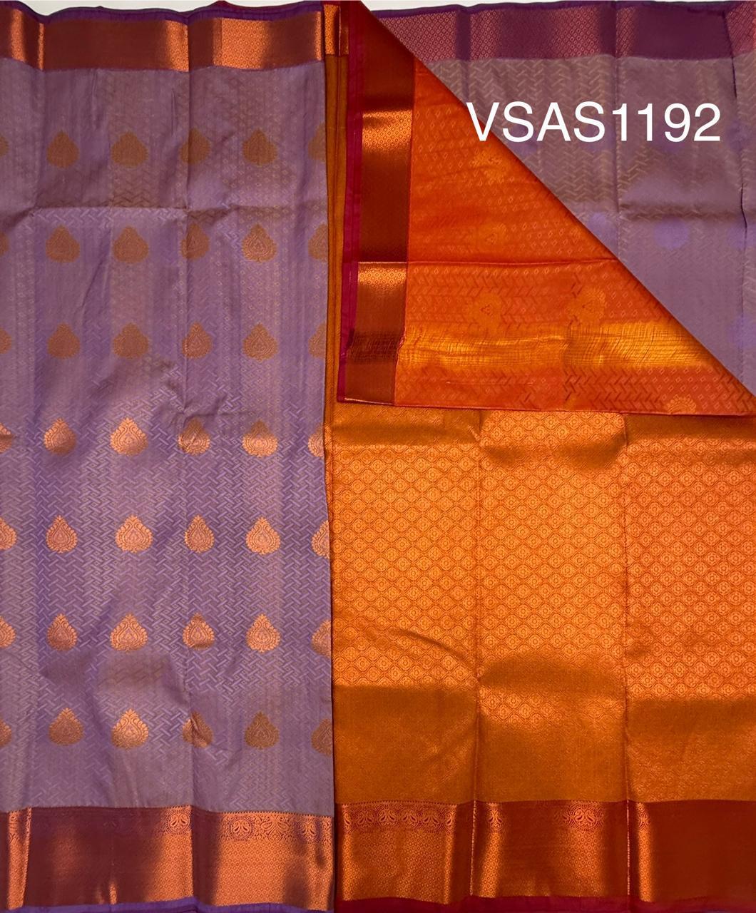 VSAS1192 - lavender color body , pinkish orange color pallu , blouse.