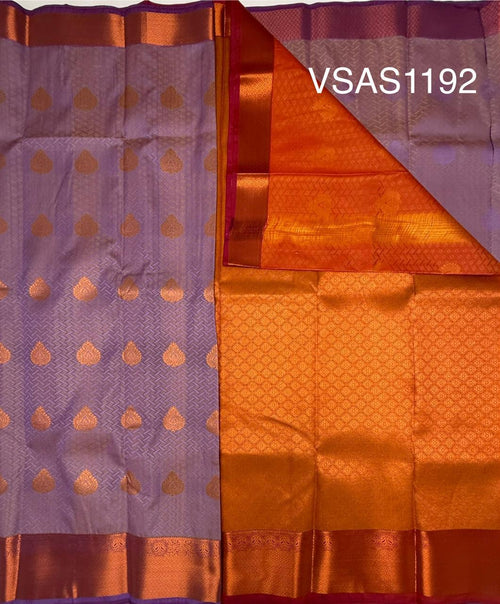 VSAS1192 - lavender color body , pinkish orange color pallu , blouse.