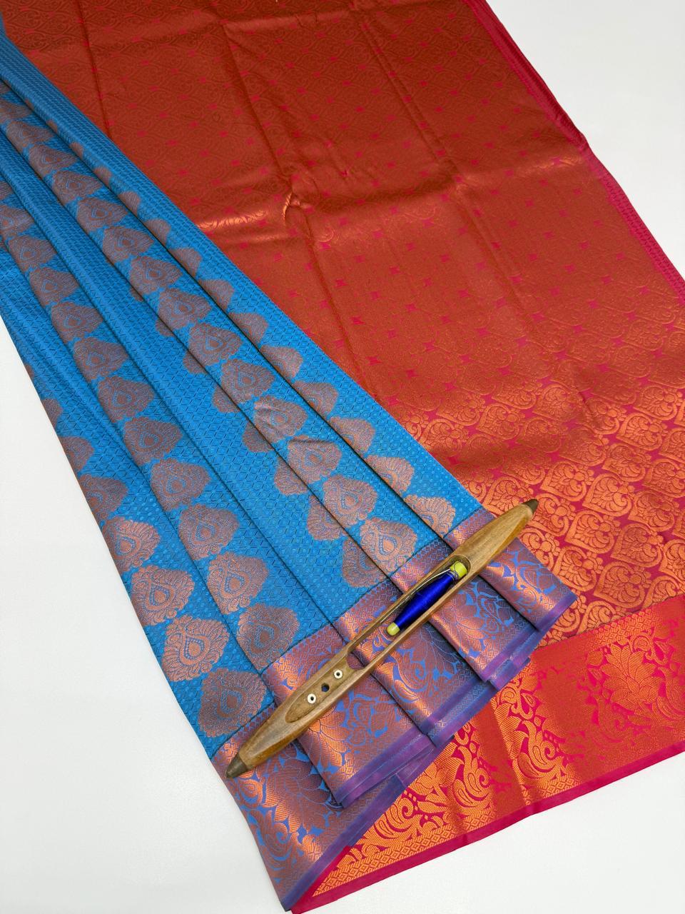 VSAS1193 - dual blue color body , dark purple color pallu , blouse.
