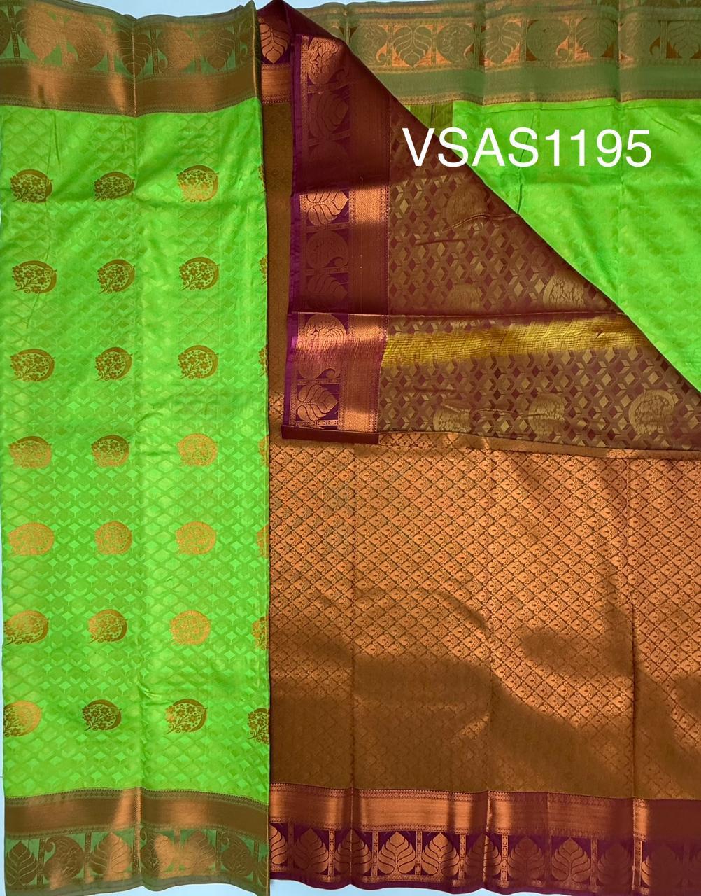 VSAS1195 - parrot green color body , honey brown color pallu , blouse.