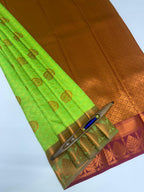 VSAS1195 - parrot green color body , honey brown color pallu , blouse.