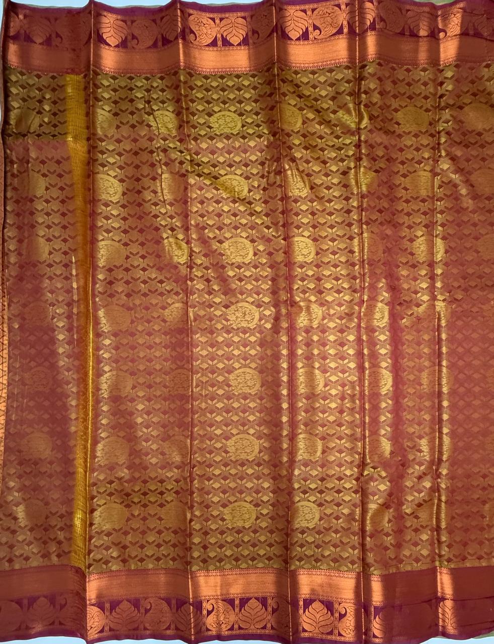 VSAS1195 - parrot green color body , honey brown color pallu , blouse.