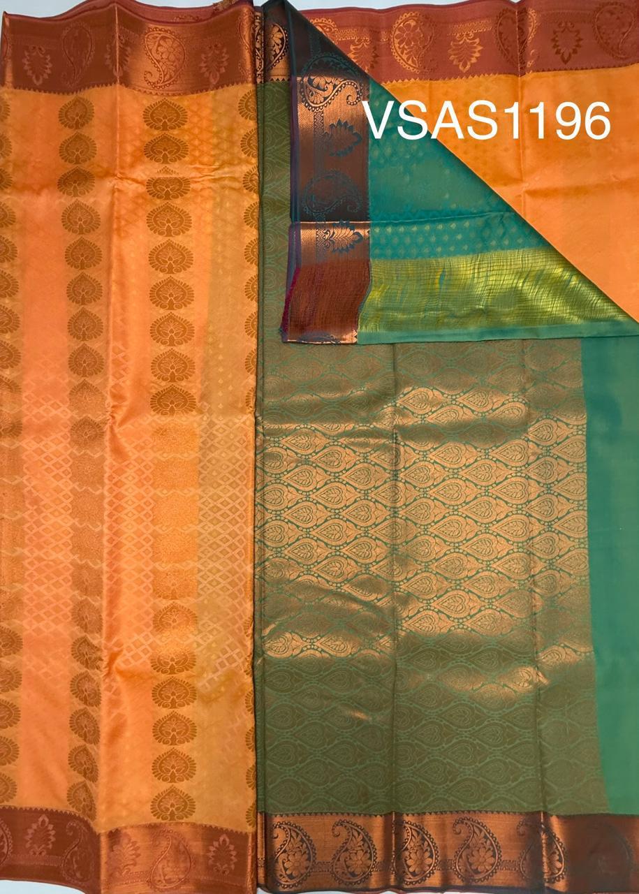 VSAS1196 - peach color body , dual green color pallu , blouse.