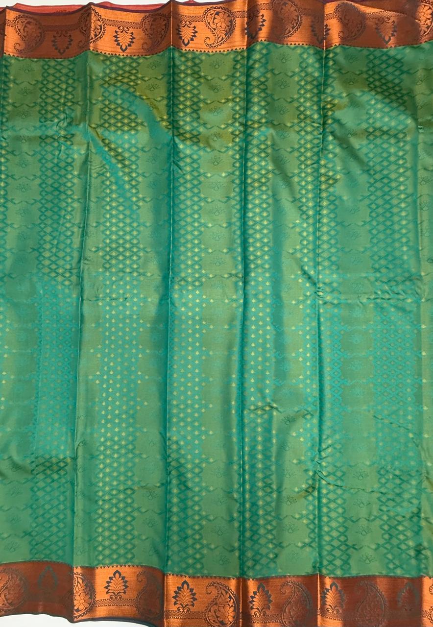 VSAS1196 - peach color body , dual green color pallu , blouse.