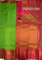 VSAS1169 - parrot green color body , pink color pallu , blouse.