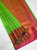 VSAS1169 - parrot green color body , pink color pallu , blouse.