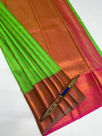 VSAS1169 - parrot green color body , pink color pallu , blouse.