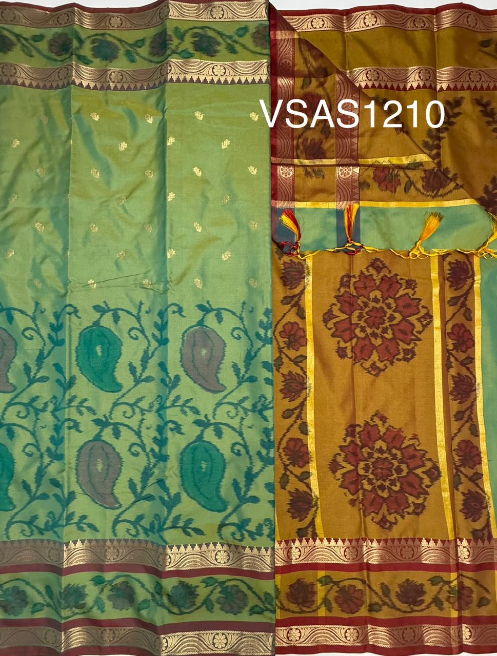VSAS1210 - blue with green color body , honey brown color pallu , blouse.