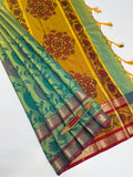 VSAS1210 - blue with green color body , honey brown color pallu , blouse.